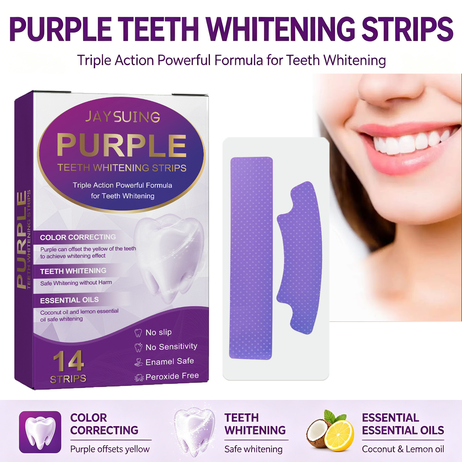 Teeth Whitening With Coconut Oil - Purple Teeth Whitening Strips Brighten Tooth