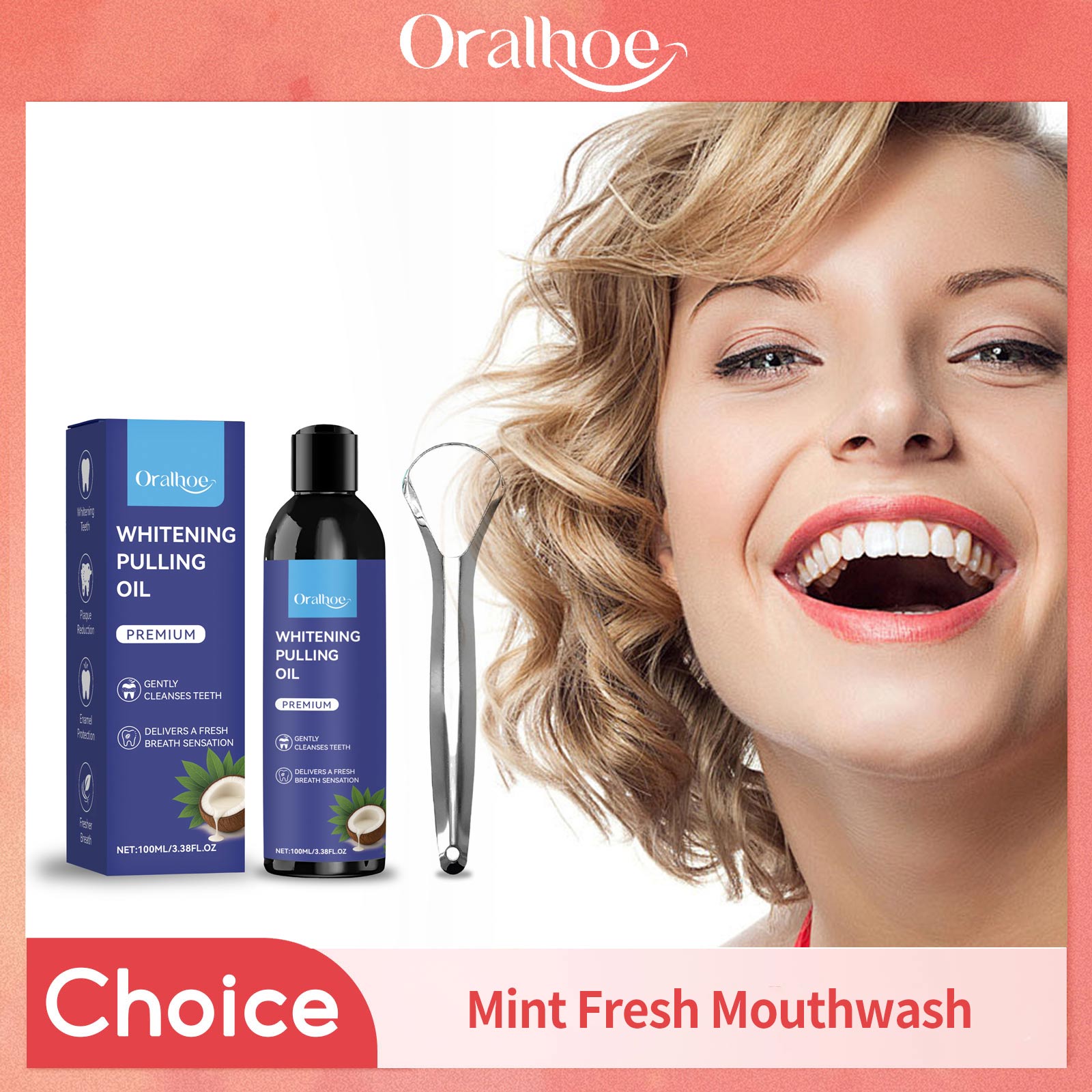 Teeth Whitening With Coconut Oil - Coconut Pulling Oil With Tongue Scraper