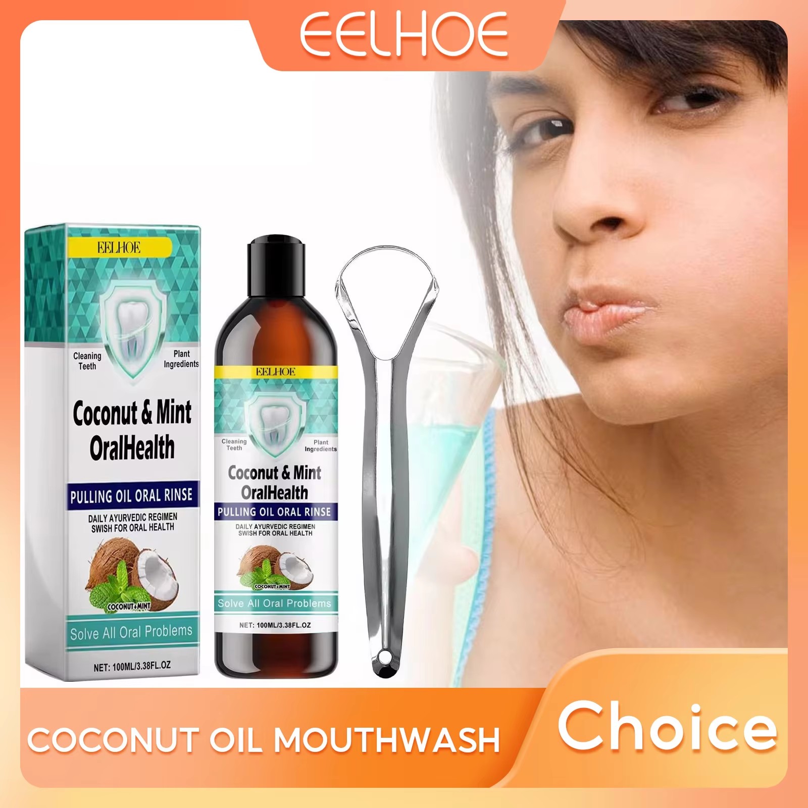 Teeth Whitening With Coconut Oil - EELHOE Mint Coconut Oil Pulling Mouthwash